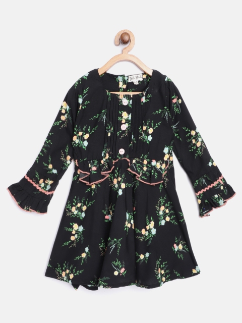 

Bella Moda Girls Black & Green Floral Print Ruffled A-Line Dress