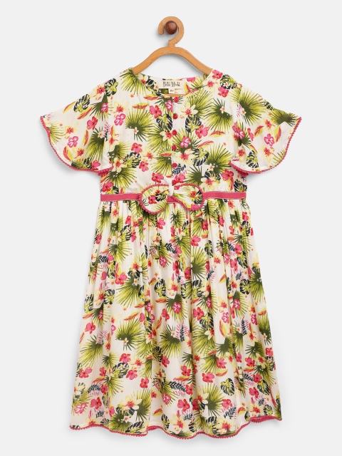 

Bella Moda Girls Off-White & Green Floral Print A-Line Dress