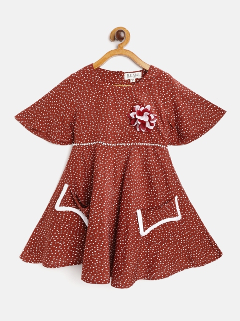 

Bella Moda Girls Rust Brown & White Printed Fit & Flare Dress