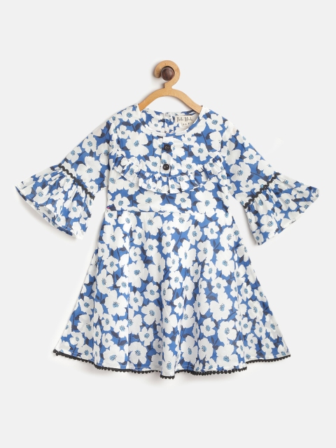 

Bella Moda Girls Blue & White Floral Print Fit & Flare Dress