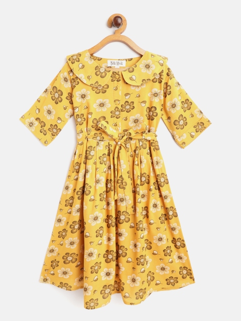 

Bella Moda Girls Mustard Yellow & Black Floral Print A-Line Dress