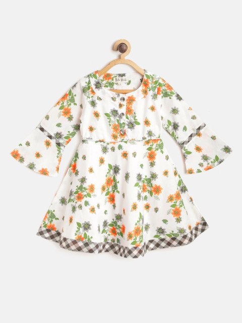 

Bella Moda Girls White & Green Floral Print Fit & Flare Dress