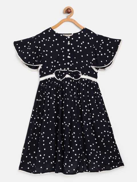 

Bella Moda Girls Navy Blue & White Polka Dot Print Fit & Flare Dress