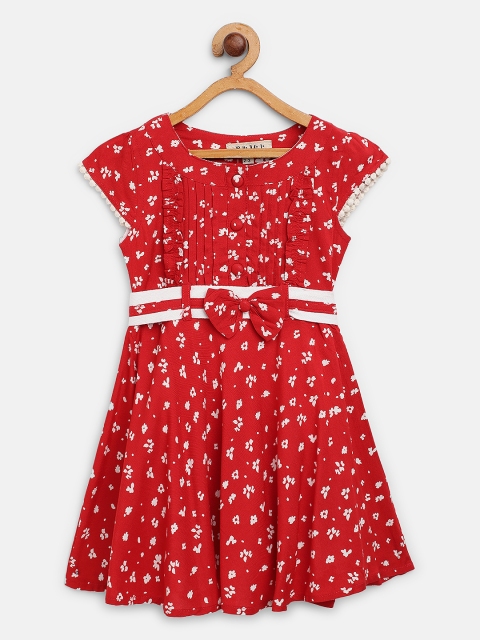 

Bella Moda Girls Red& White Floral Print A-Line Dress