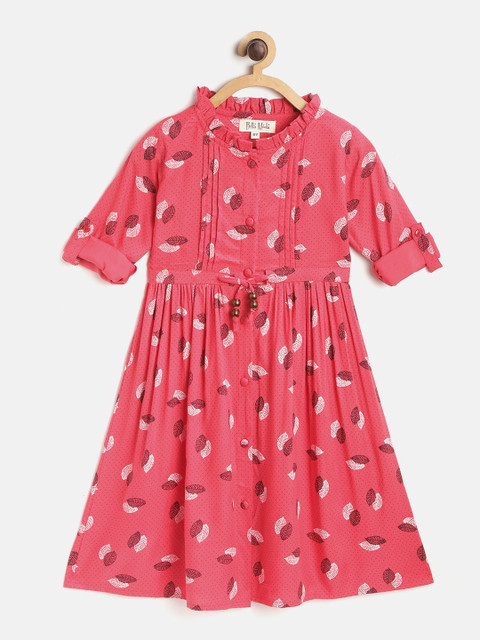 

Bella Moda Girls Pink & White Ethnic Motifs Print A-Line Dress