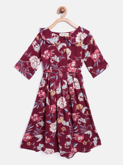

Bella Moda Girls Burgundy & Blue Tropical Print Fit and Flare Dress