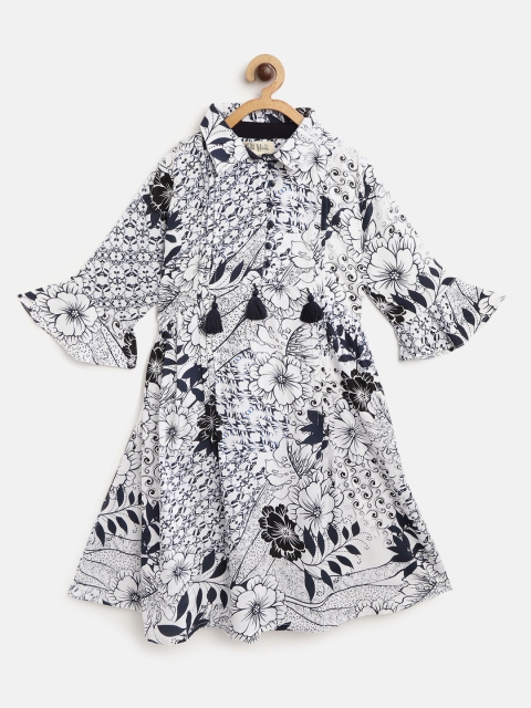 

Bella Moda Girls White & Navy Floral Print A-Line Dress