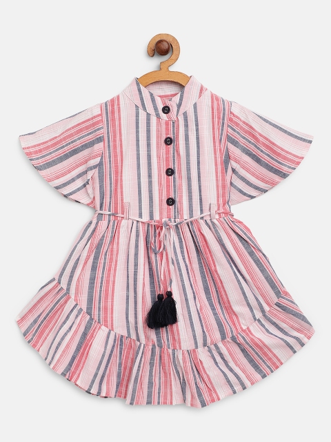 

Bella Moda Girls Pink & Grey Striped A-Line Dress with Belt