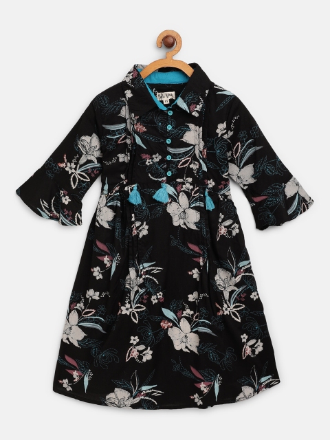 

Bella Moda Girls Black & Blue Floral Print Shirt Dress