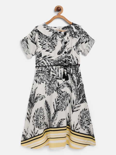 

Bella Moda Girls White & White Tropical Print A-Line Dress