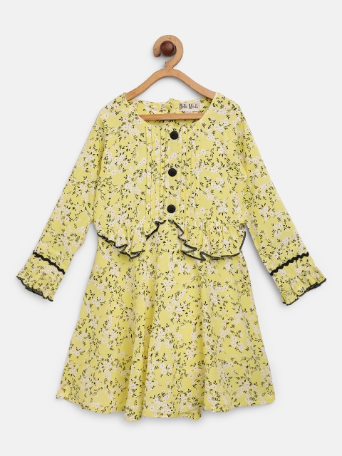 

Bella Moda Girls Yellow & White Floral Printed A-Line Dress with Ruffle Detail