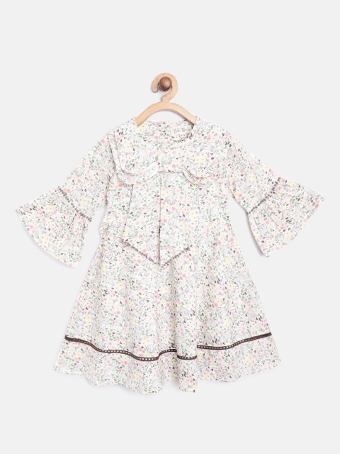 

Bella Moda Girls White & Pink Floral Print Fit and Flare Dress