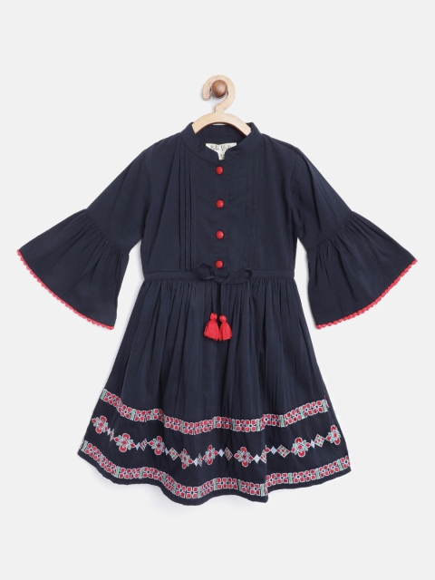 

Bella Moda Girls Navy Blue & Red Embroidered Fit and Flare Dress