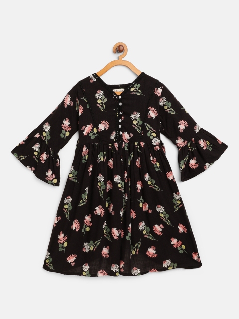 

Bella Moda Girls Black & Pink Floral Print Fit & Flare Dress