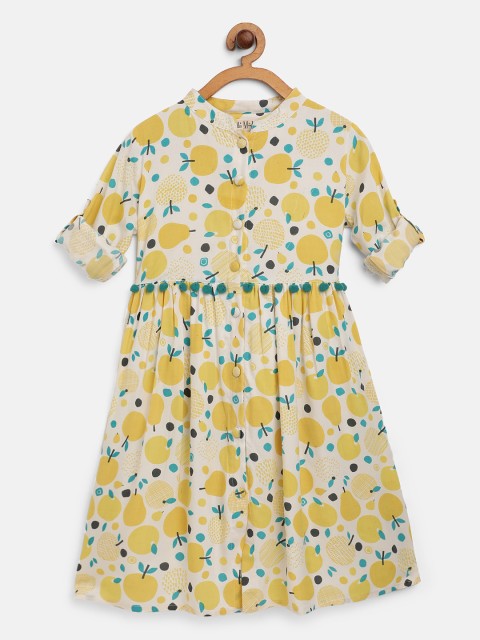 

Bella Moda Girls White & Yellow Pear Print A-Line Dress