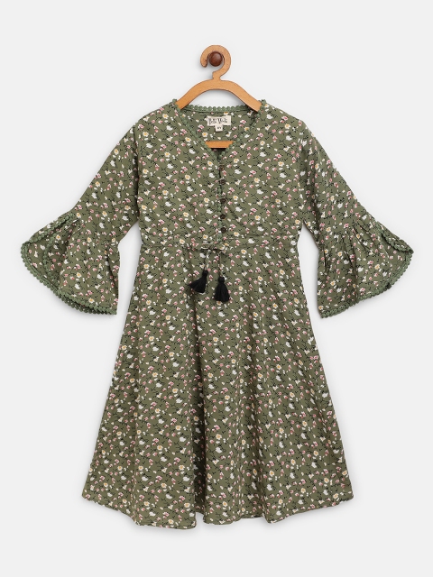 

Bella Moda Girls Olive Green & White Ditsy Floral Print Fit & Flare Dress