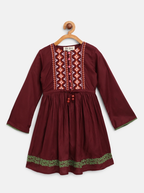 

Bella Moda Girls Burgundy Embroidered Fit & Flare Dress