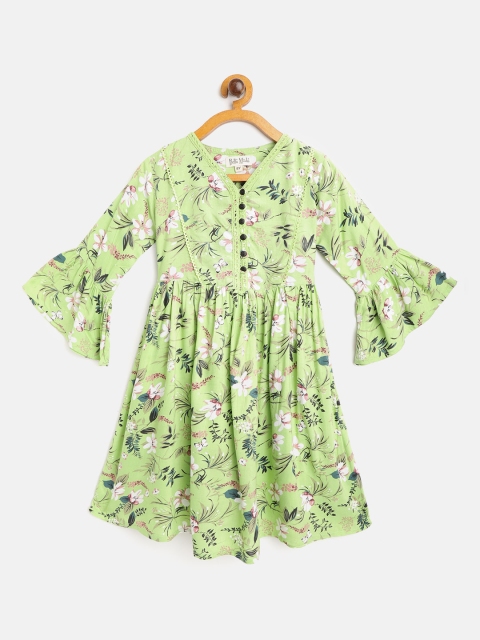 

Bella Moda Girls Green & White Floral Print Fit and Flare Dress