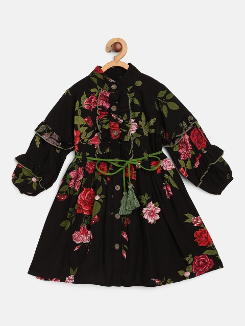 

Bella Moda Girls Black & Red Floral Print Fit & Flare Dress