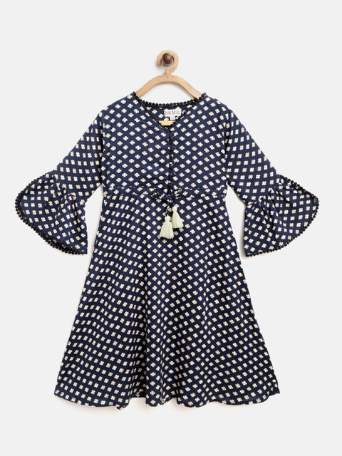

Bella Moda Girls Navy Blue & Cream-Coloured Floral Print A-Line Dress