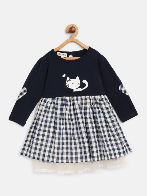 

Bella Moda Girls Navy Blue & White Checked Fit & Flare Dress