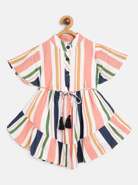 

Bella Moda Girls White & Pink Striped A-Line Dress with Belt, Multi