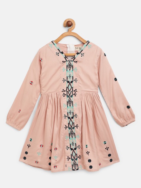 

Bella Moda Girls Pink & Blue Embroidered Fit and Flare Dress