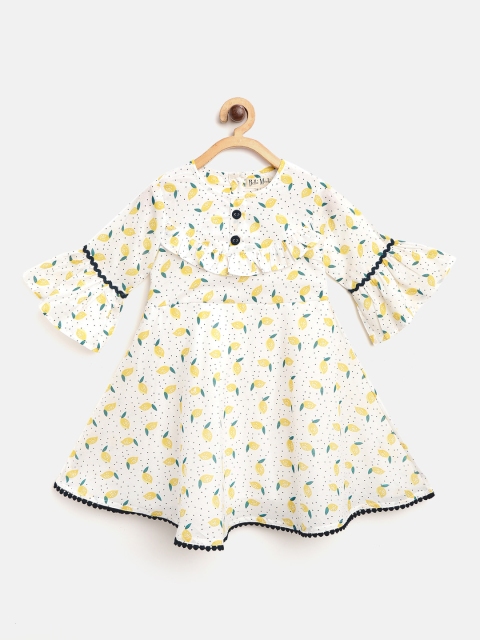 

Bella Moda Girls White & Yellow Lemon Print A-Line Dress