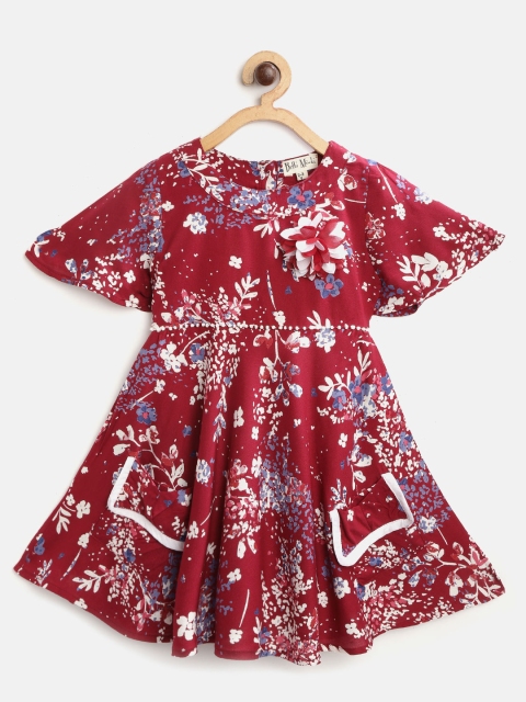 

Bella Moda Girls Maroon & Off-White Floral Print Fit & Flare Dress