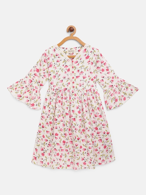 

Bella Moda Girls White & Pink Floral Print A-Line Dress