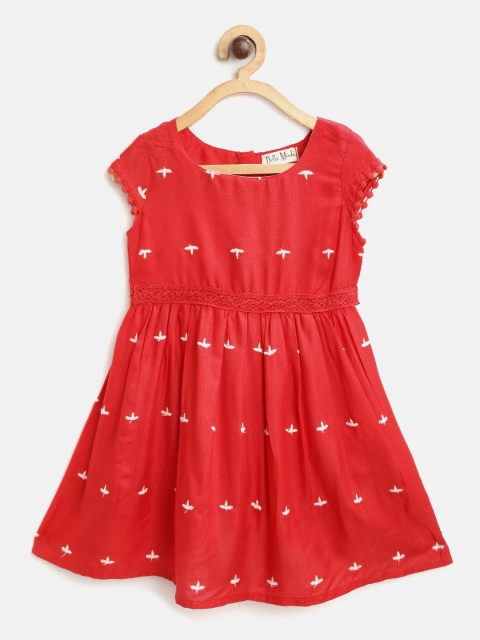 

Bella Moda Girls Red & White Ethnic Motifs Embroidered Fit and Flare Dress