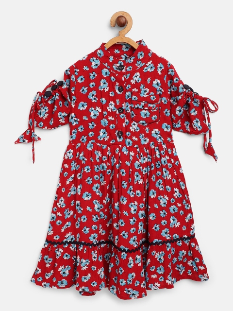 

Bella Moda Girls Red & Blue Floral Print Fit and Flare Dress