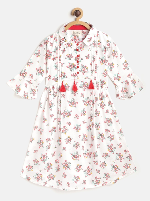 

Bella Moda Girls White & Red Floral Print Shirt Dress with Gathers