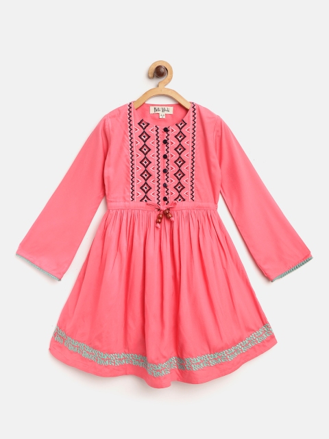 

Bella Moda Girls Pink & Black Embroidered Fit and Flare Dress