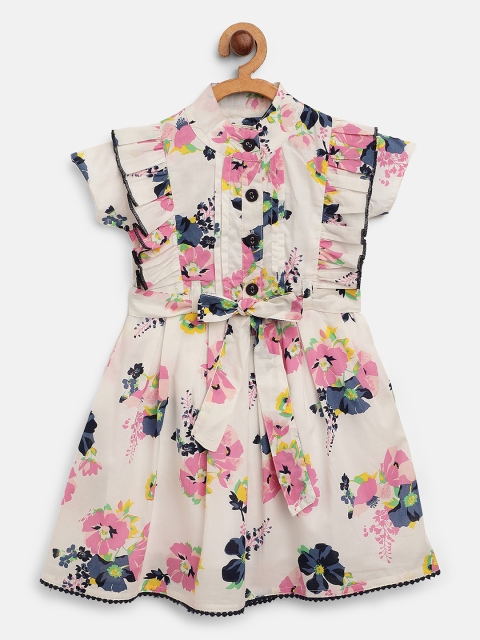 

Bella Moda Girls White & Pink Floral Print Ruffle A-Line Dress