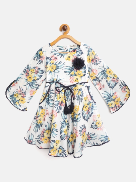 

Bella Moda Girls White & Navy Tropical Print Fit and Flare Dress