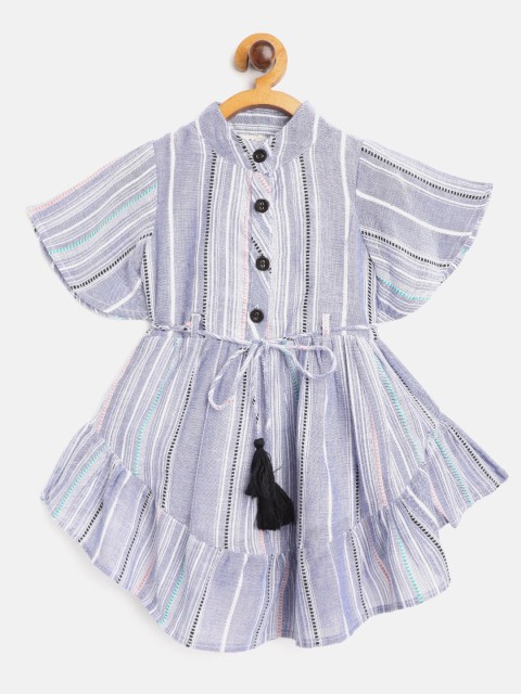 

Bella Moda Girls Blue & White Self Striped A-Line Dress