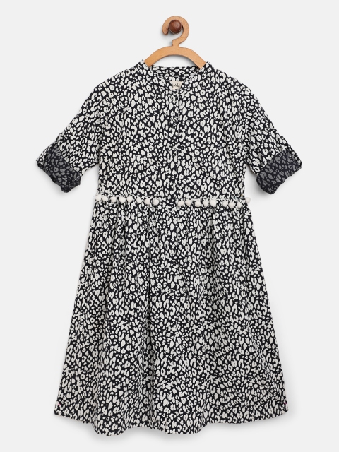 

Bella Moda Girls Navy & White Leopard Print A-Line Dress, Navy blue