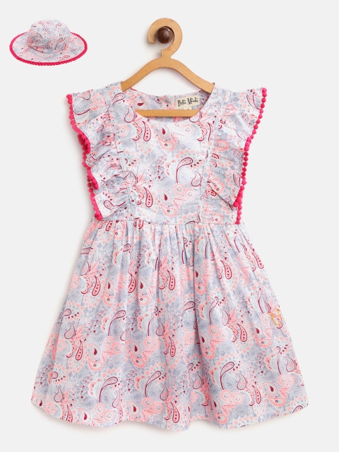 

Bella Moda Girls Blue & Pink Paisley Print Fit and Flare Dress with Hat