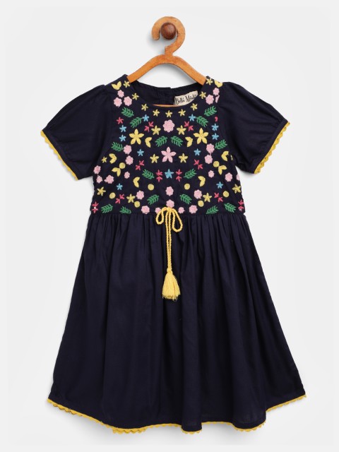 

Bella Moda Girls Navy Blue & Yellow Embroidered A_Line Dress