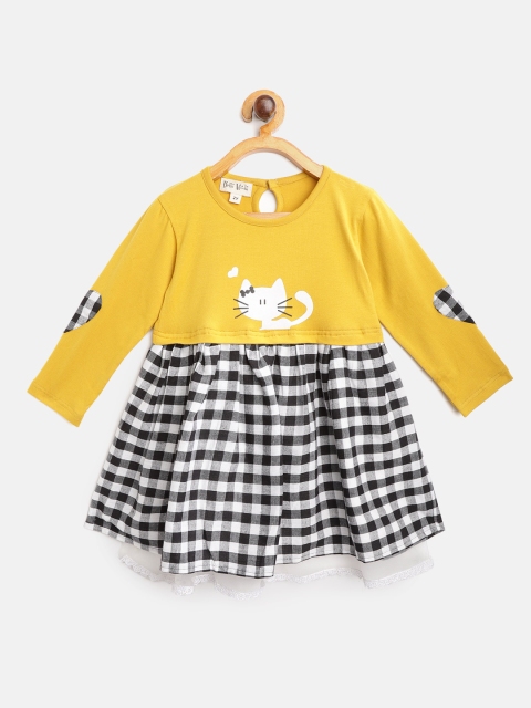 

Bella Moda Girls Mustard Yellow & Black Checked Fit & Flare Dress