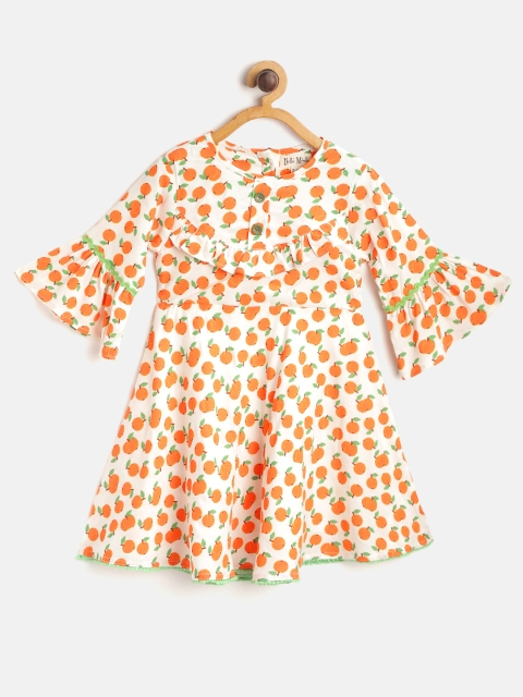 

Bella Moda Girls Orange & White Orange Print Fit & Flare Dress