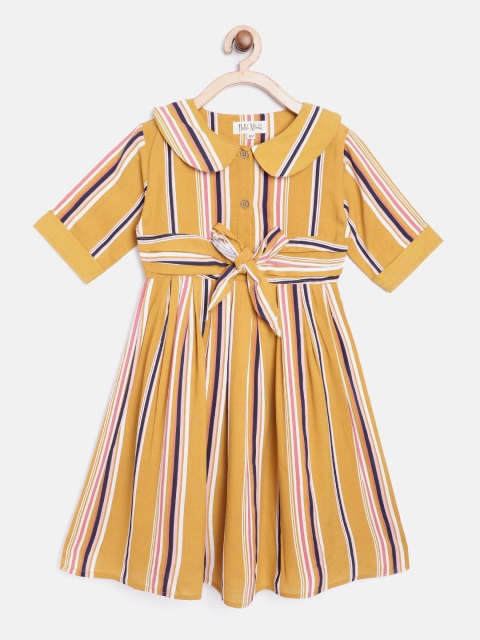 

Bella Moda Girls Mustard Yellow & Pink Striped Fit & Flare Dress