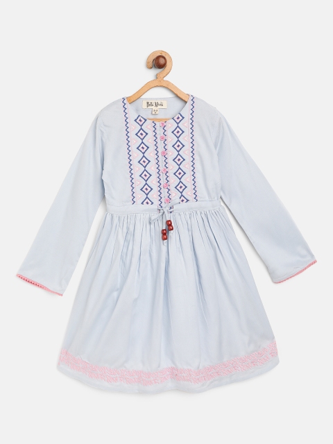 

Bella Moda Girls Blue & Pink Embroidered Fit & Flare Dress