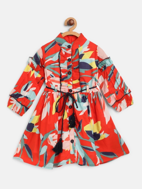 

Bella Moda Girls Red & Blue Abstract Print Fit & Flare Dress