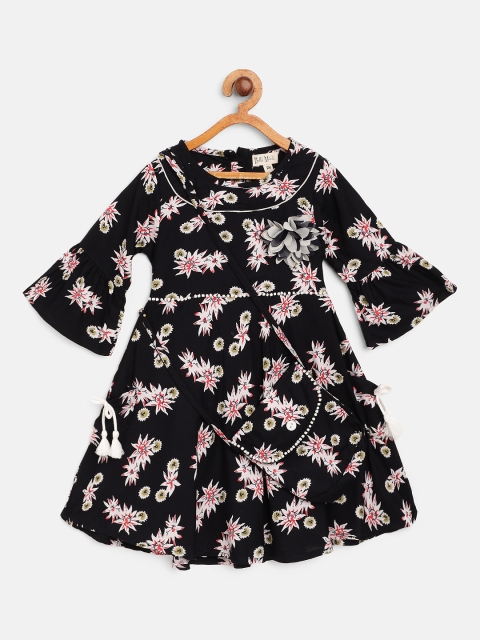 

Bella Moda Girls Navy Blue & Off-White Floral Print-Line Dress