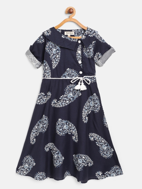 

Bella Moda Girls Navy Blue & White Paisley Print A-Line Dress