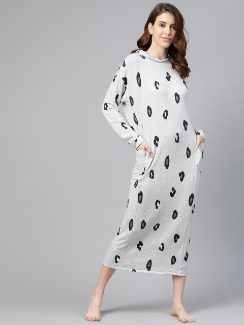 

Marks & Spencer Grey Melange & Black Printed Hooded Nightdress