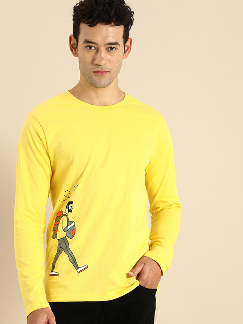

Bewakoof Men Yellow The Traveller Placement Printed Round Neck Pure Cotton T-shirt