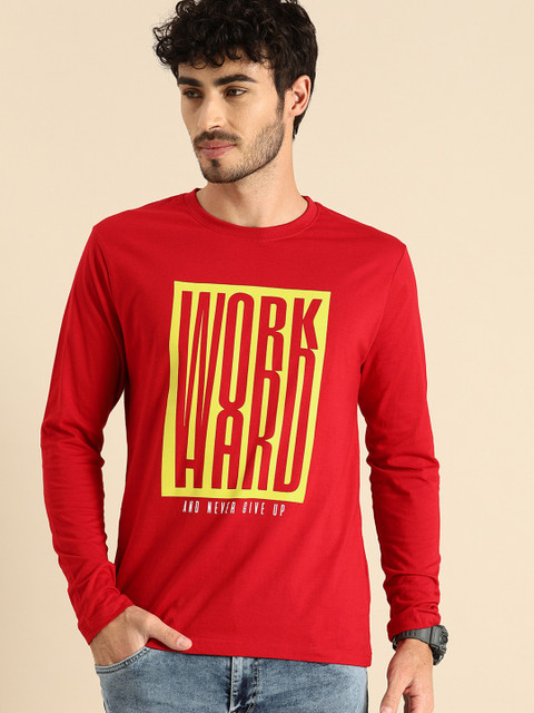 

Bewakoof Men Red Work Hard Printed Round Neck T-shirt
